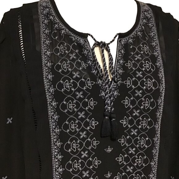 Time and Tru Black Boho Embroidered Dress L 12-14 - Picture 2 of 10